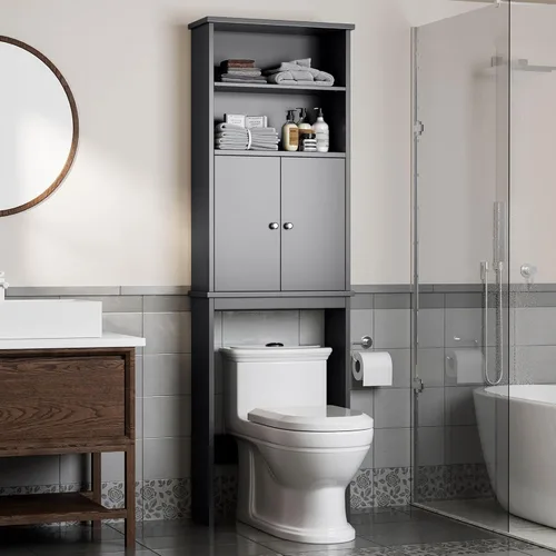 Shintenchi Gabinete de almacenamiento sobre el inodoro, baño sobre el estante del inodoro, organizador de estante ajustable para baño con barra