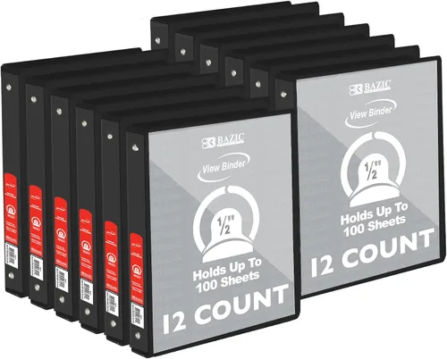 Miniatura 26 de BAZIC Products Carpeta organizadora de 3 anillas de 1/2 pulgada con vista económica, color negro, anillo redondo, capacidad para 100 hojas de papel