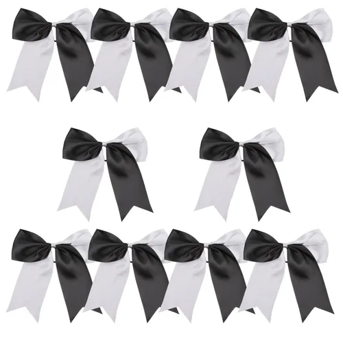 Miniatura 27 de Lazos de animadora jumbo de 8 pulgadas con diamantes de imitación brillantes para cola de caballo, lazos de porrista, 6 unidades, color negro