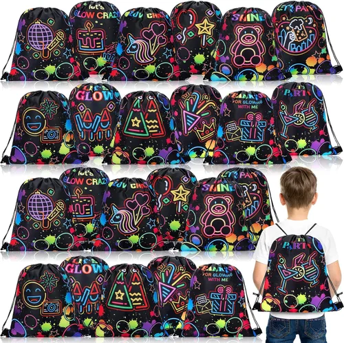 Sweetude 24 bolsas de regalo de fiesta Let's Glow con cordón, decoración para niñas, niños, cumpleaños, bodas, fiestas
