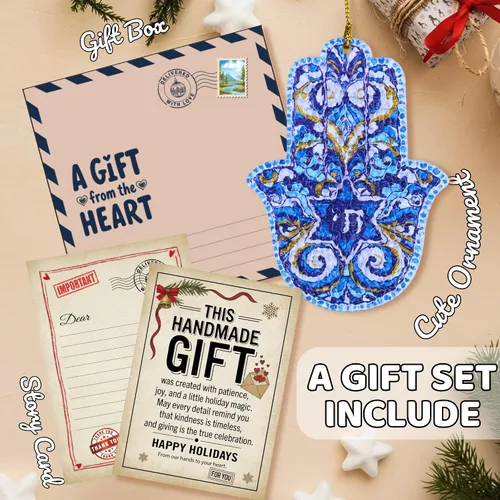 Miniatura 3 de Adorno de mano de Hamsa, regalo de Judaica, estrella de David Hanukkah, decoración de pared de Hamsa, regalos de Hanukkah, adorno para automóvil