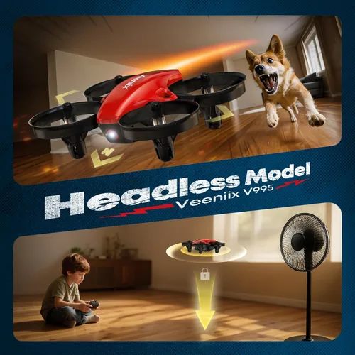 Miniatura 7 de Veeniix V995 Mini dron rojo para niños y principiantes, cuadricóptero de control remoto para interiores con giros en 3D, rotación de 360°, vuelo