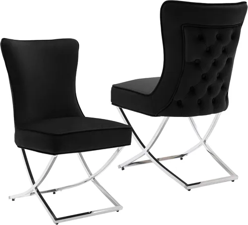 Miniatura 25 de LOULENS Elegance - Juego de 2 sillas de comedor de terciopelo, lujosas sillas de comedor tapizadas acolchadas, sillas decorativas de terciopelo real