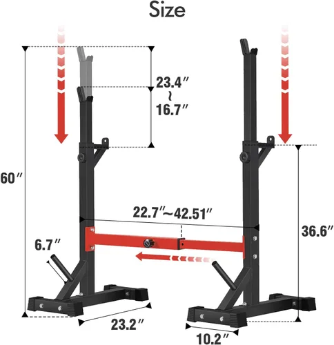 Miniatura 3 de BangTong&Li Soporte para sentadillas, estante para pesas, soporte de prensa de banco, soporte para gimnasio en casa, soporte de peso ajustable