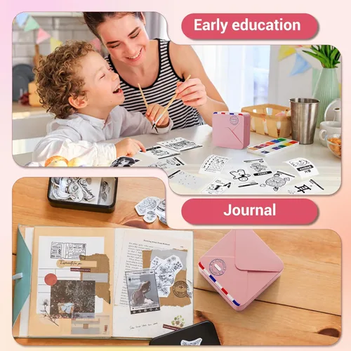 Miniatura 8 de Mini impresora de calcomanías, bolsillo Bluetooth con 1 rollo de papel, fabricante de calcomanías térmicas sin tinta compatible con iOS y Android