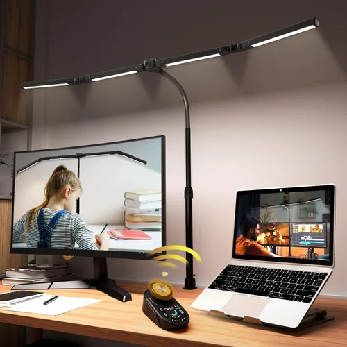 Miniatura 8 de Lámpara de escritorio LED ajustable con abrazadera, luz de escritorio CRI95+ de 4 cabezales, atenuación continua y control remoto de temperatura