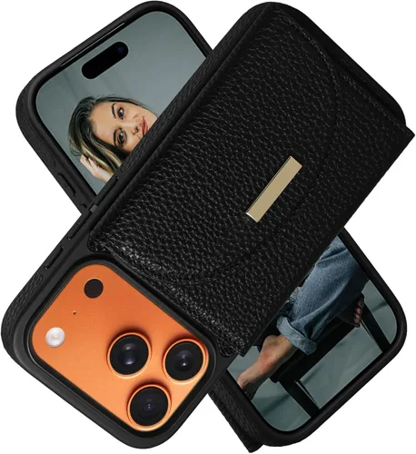 Miniatura 19 de Funda tipo cartera para iPhone 15 Pro de 6.1'', funda plegable con ranuras para tarjetas, soporte con anillo y atril, cubierta protectora tipo folio