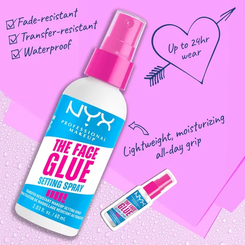 Miniatura 2 de NYX PROFESSIONAL MAKEUP The Face Glue Spray Fijador, Spray Fijador Resistente a Transferencias e Impermeable, Hasta 24 Horas de Duración