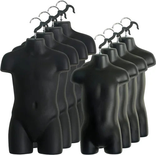Miniatura 5 de Maniquí de inyección de plástico para torso y gancho para colgar en forma de torso para niños pequeños y niños (color negro, juego de 1)