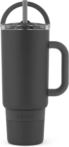 Ello Port - Vaso de 40 onzas con asa de transporte y asa integrada, botella de agua reutilizable de acero inoxidable aislada al vacío, taza de viaje