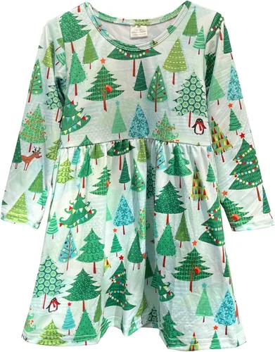 Vestido de Navidad para niña pequeña, muñeco de nieve, árboles de Navidad, camión, a cuadros, reno, Papá Noel, vestido de invierno hasta la rodilla