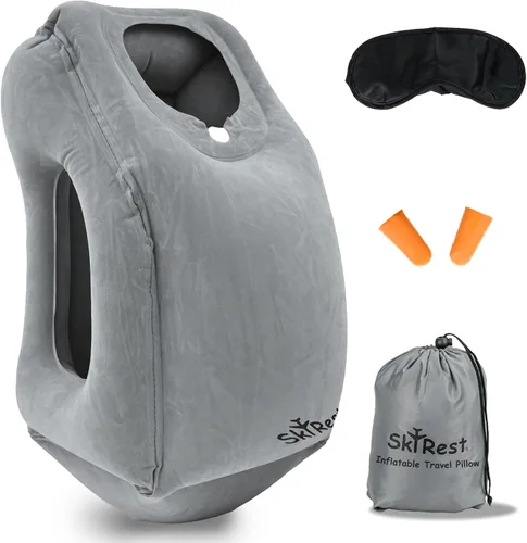 Miniatura 7 de Skyrest® Almohada inflable de viaje para autobuses, soporte cómodo para la cabeza, almohada de aire para dormir para evitar dolor de cuello, lumbar