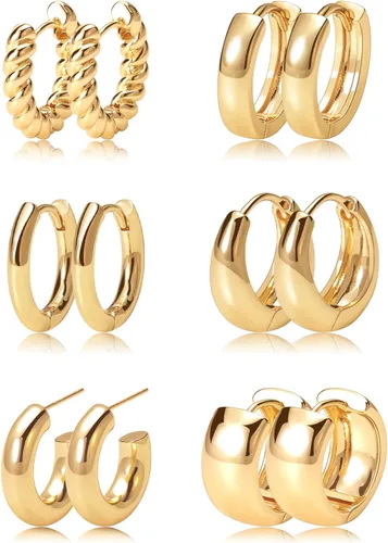 Juego de aretes de aro chapados en oro real de 14 quilates, hipoalergénicos, gruesos y gruesos, joyería gruesa para múltiples piercings, regalo de