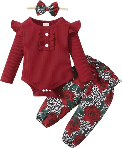 Mioglrie Newborn Infant Baby Girl Clothes Romper Pants Set Cotton Floral Outfits Baby Clothes for Girls