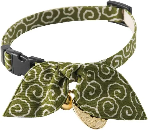 Miniatura 2 de Necoichi Collar de gato ninja (verde) con campana de seguridad, suave y ligero para gatos, gatito, patrón elegante japonés, vendedor número 1