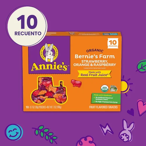 Miniatura 4 de Annie's Organic Bernie's Farm Snacks con sabor a frutas, sin gluten, 10 bolsas, 7 onzas
