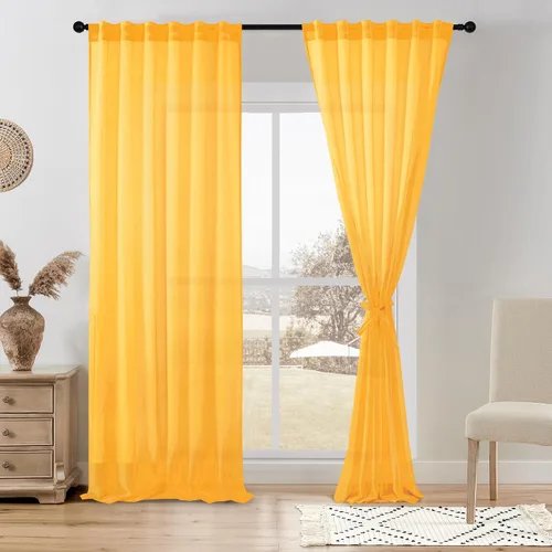 Miniatura 43 de DWCN Cortinas traslúcidas de lino floral, bolsillo para barra y pestaña trasera, cortina de mezcla de lino para dormitorio, sala de estar, cortinas