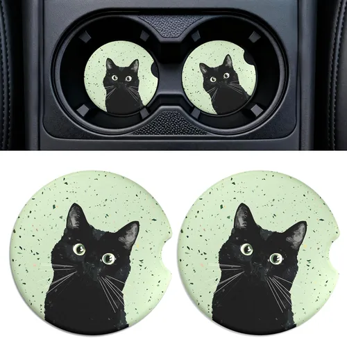 Miniatura 24 de Paquete de 2 posavasos de cerámica para portavasos de automóvil, 2.56 pulgadas, antideslizantes, absorbentes, con base de corcho y muesca