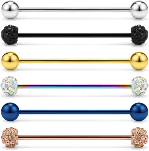 Miniatura 13 de Ruifan Piercings de 14 g de acero inoxidable Industrial Barbell para cartílago de la oreja joyería1 1/2 pulgadas (38 mm)
