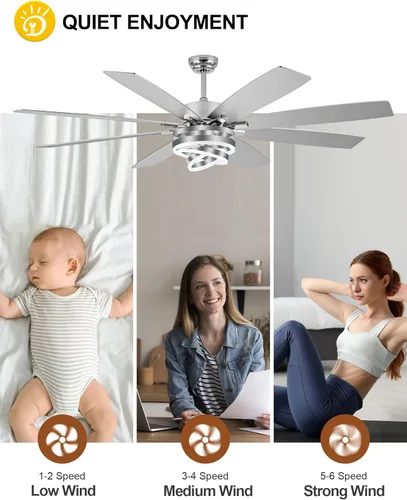 Miniatura 5 de Ventiladores de techo grandes modernos de 72 pulgadas con luces y control remoto, motor CC silencioso reversible de 6 velocidades, ventiladores