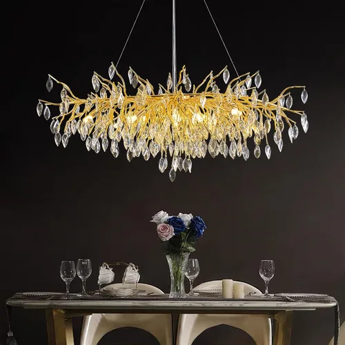 Miniatura 18 de Candelabro de cristal para comedor, lámpara moderna de 24 pulgadas para sala de estar, candelabros de rama de árbol dorado con 8 luces, lámpara