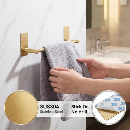 Miniatura 4 de Songtec Barra de Toalla Dorada de 16 Pulgadas, Soporte de Toalla Adhesivo para Baño Sin Taladro, Soporte de Toalla con Montaje de Cinta de Adhesión