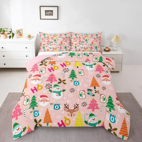 Miniatura 16 de Erosebridal Juego de edredón de Papá Noel tamaño matrimonial para niños y niñas, edredón de plumón de Feliz Navidad, juego de ropa de cama