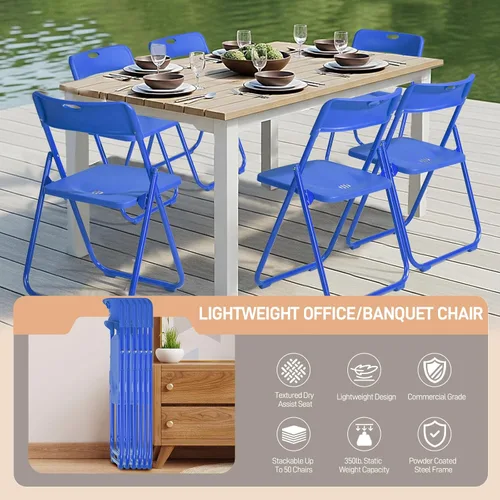 Miniatura 6 de Karl home Silla plegable de 6 piezas, silla plegable ligera de plástico de 300 libras, marco de metal reforzado fácil de plegar y almacenar
