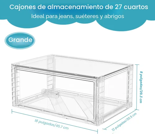 Miniatura 3 de Vtopmart - 2 paquetes de grandes contenedores de almacenamiento apilables transparentes de 27QT, contenedores de almacenamiento de plástico