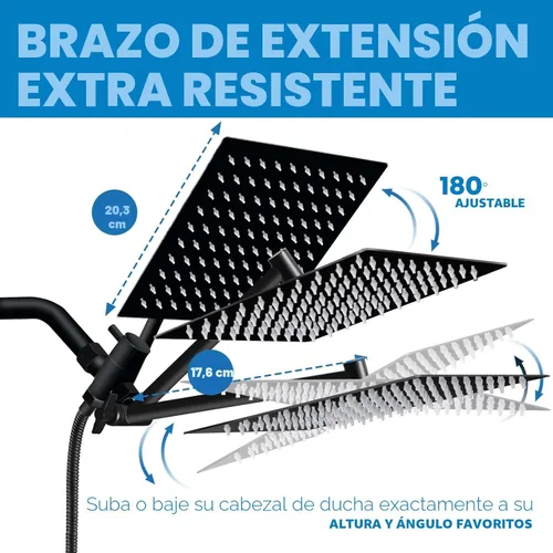 Miniatura 3 de Cabezal de ducha, cabezal de ducha de lluvia de 8" con combo de rociador de mano y brazo de extensión ajustable/regulador de flujo de 3 vías/sistema
