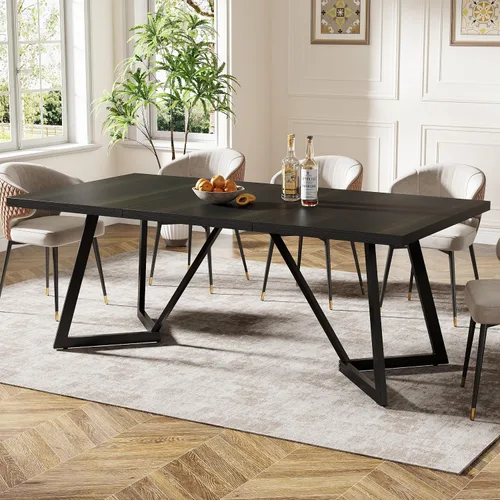 Miniatura 5 de Tribesigns Mesa de comedor grande de 70.86 pulgadas para 6-8, moderna mesa de comedor con marco de metal, mesa rectangular de cocina para el hogar