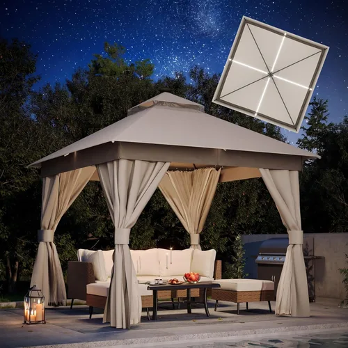 Miniatura 23 de LAUSAINT HOME 8'x8' Outdoor Gazebo, Metal Frame Heavy Duty Patio Canopy Tent Shelter with Double Roofs, Mosquito Nettings and Privacy Screens for