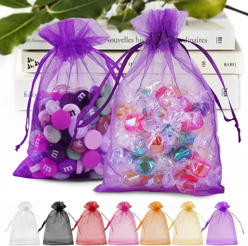Miniatura 10 de ANZNKU 50 bolsas de organza dorada de alta calidad de 5 x 7 pulgadas, bolsas de malla con cordón, bolsa de regalo tamaño pequeño, bolsa de organza