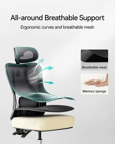 Miniatura 6 de Hbada P3 Silla de oficina ergonómica con soporte lumbar ajustable 2D, silla de oficina con reposacabezas y reposabrazos ajustables, función de Gris