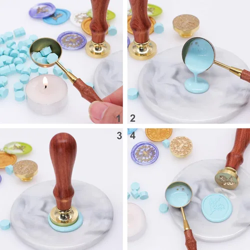 Miniatura 7 de SWANGSA Sello de cera de hoja de eucalipto, sello de sellado de cabeza de latón vintage, ideal para adornar invitaciones de fiesta, paquetes