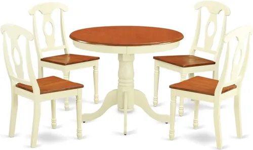 Miniatura 6 de East West Furniture El juego de habitación ANKE3-BLK-LC de 3 piezas contiene una mesa de cocina redonda con pedestal y 2 sillas de comedor tapizadas
