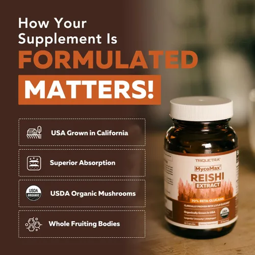 Miniatura 5 de Extracto orgánico de hongos Reishi - 70% de beta-glucanos - niveles más altos de nutrientes activos, potencia máxima, cultivo en Estados Unidos +