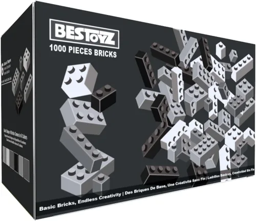 Ladrillos de construcción de 1000 piezas en negro, gris oscuro, gris claro y blanco, bloques de construcción clásicos generales juguetes para niños