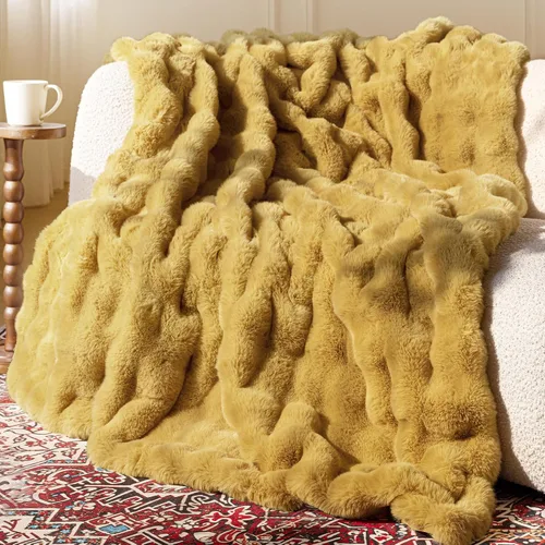 Miniatura 27 de Manta de piel sintética ultrasuave y acogedora, manta mullida de felpa gruesa de burbujas, manta mullida de lujo de gran tamaño para sofá, cama