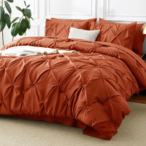 CozyLux - Juego de ropa de cama con pliegues plisados de 7 piezas en una bolsa; edredón tamaño King para todas las estaciones, sábanas, fundas de