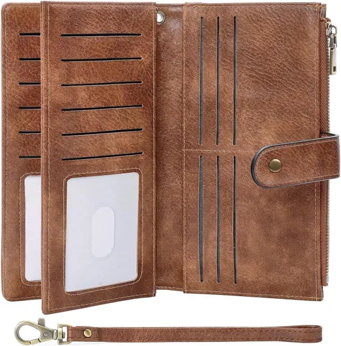 Miniatura 12 de GOIACII Carteras para Mujer de Gran Capacidad Portador de Tarjetas de Crédito Cartera Rfid Mujer Doble Cremallera Bolsillo Cuero Bifold para Damas