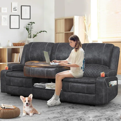 Yolsali Sofá reclinable de 3 plazas, sofá reclinable manual con asiento central multifuncional, sofá reclinable para sala de estar con espacio de