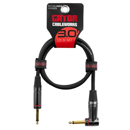 Miniatura 9 de Cableworks By Gator Cases Headliner Series Premium 3 pies recto a ángulo recto cable para instrumentos de guitarra (GCWH-INS-03RA)