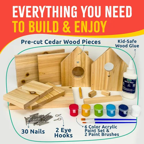 Miniatura 2 de Kit de casa para pájaros SparkJump Jr, casa de madera de cedro para bricolaje para exteriores con pintura, divertido para niños y adultos, kit