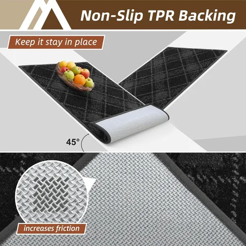 Miniatura 3 de COSY HOMEER Juego de alfombras y tapetes de cocina 2 piezas antideslizantes, suaves alfombras de cocina para piso absorbentes y resistentes a Gris