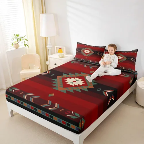 Miniatura 6 de Juego de sábanas bajeras de diseño nativo americano del suroeste para niños, niñas y adolescentes, juego de ropa de cama tribal para niños, niñas