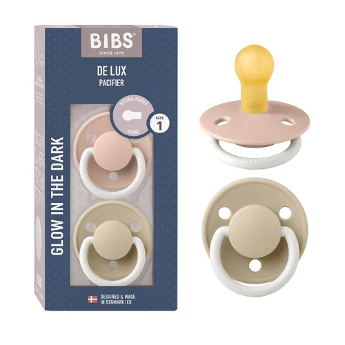 Miniatura 23 de BIBS De Lux - Paquete de 2 chupetes para bebé, fabricados en Dinamarca, chupete simulado sin BPA, pezón redondo. látex de goma natural, talla 1