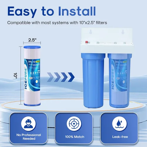 Miniatura 7 de Cartucho de filtro de agua de sedimento plisado de 10 x 2.5 pulgadas de repuesto para cualquier unidad de RO de 10 pulgadas, compatible con R50