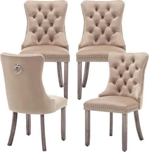 Miniatura 26 de Eifizek Juego de 2 Sillas de Comedor de Terciopelo, Sillas de Comedor Capitoné con Ribete de Tirador de Anillo con Tachuelas, Sillas de Comedor
