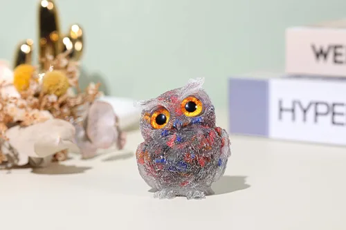 Miniatura 2 de Jovivi Estatua de búho de cristal de 2.5 pulgadas, 7 chakras, tallada a mano, resina reiki, cristal curativo de bolsillo, figuras de búho